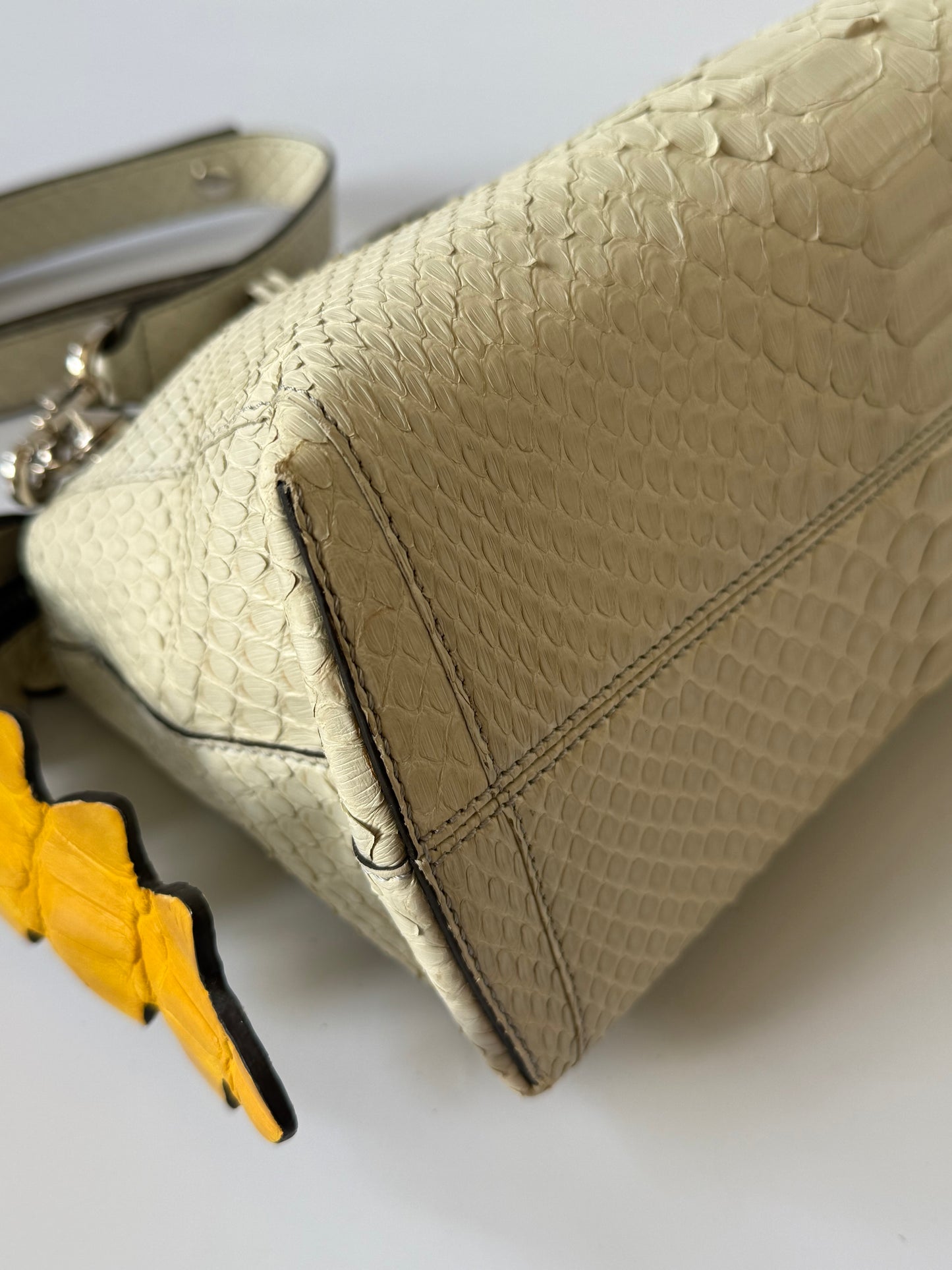 Fendi By The Way White Snakeskin Yellow Scalloped Satchel