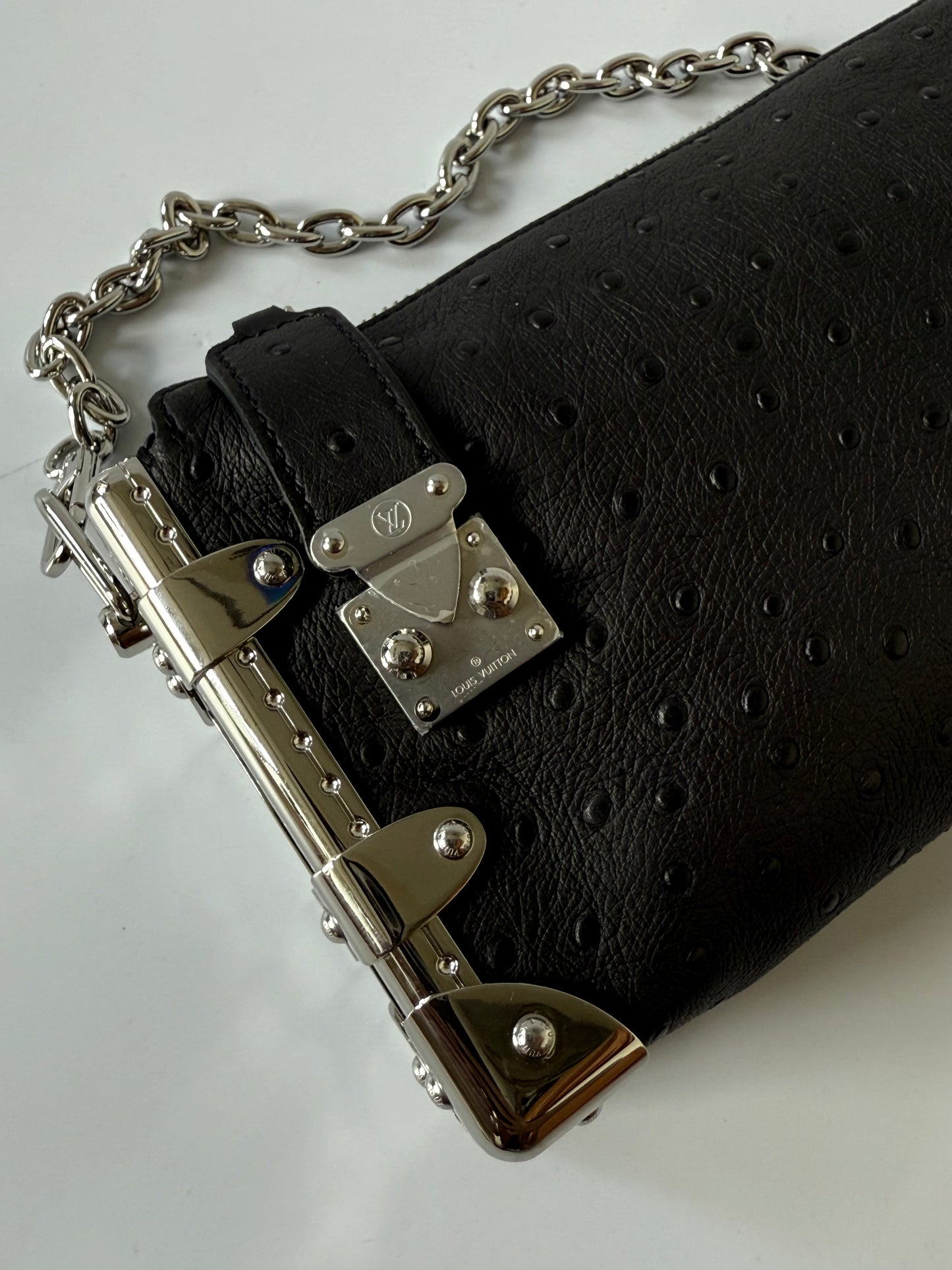 Louis Vuitton Black Ostrich Leather Side Trunk MM
