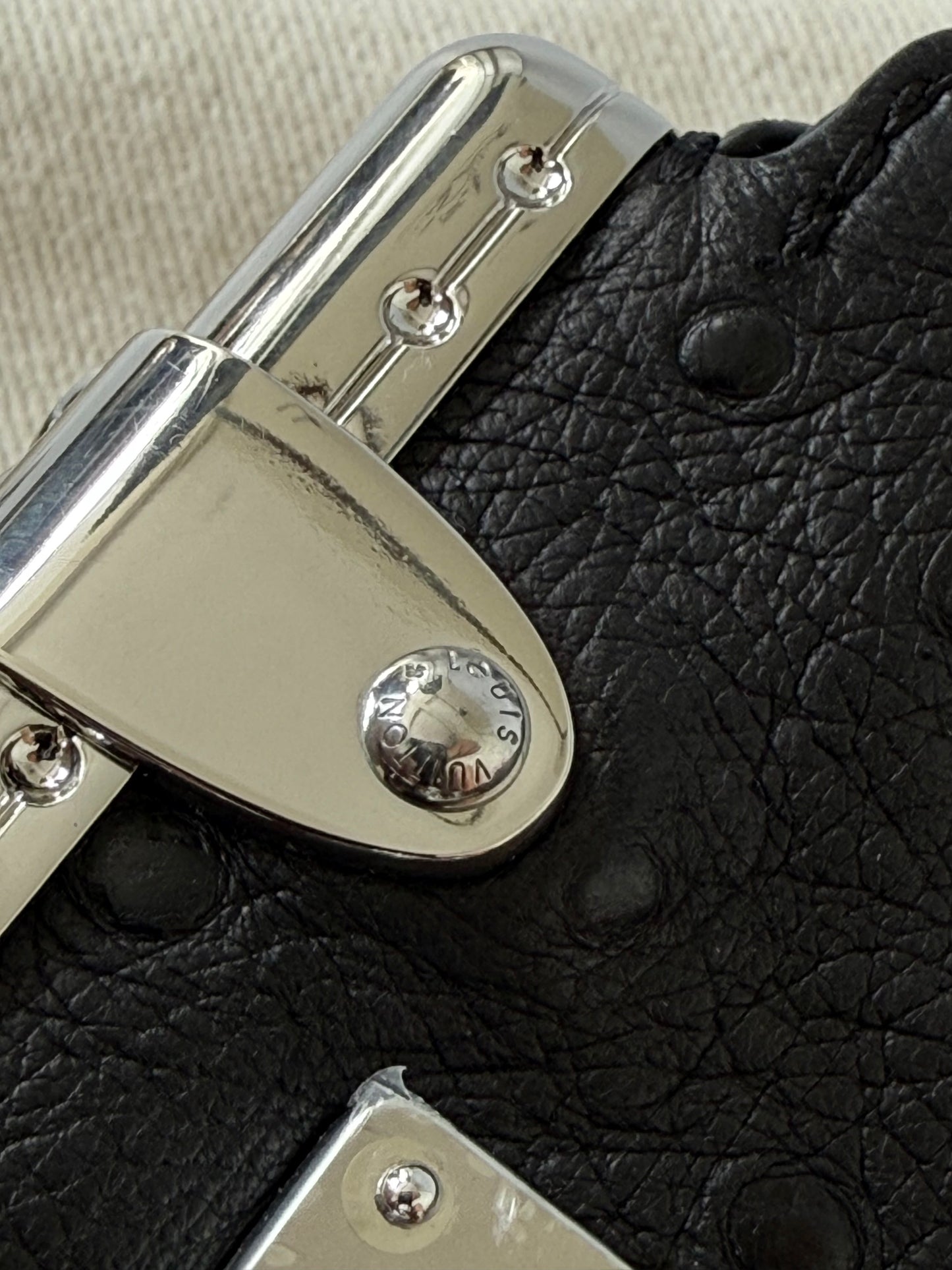 Louis Vuitton Black Ostrich Leather Side Trunk MM