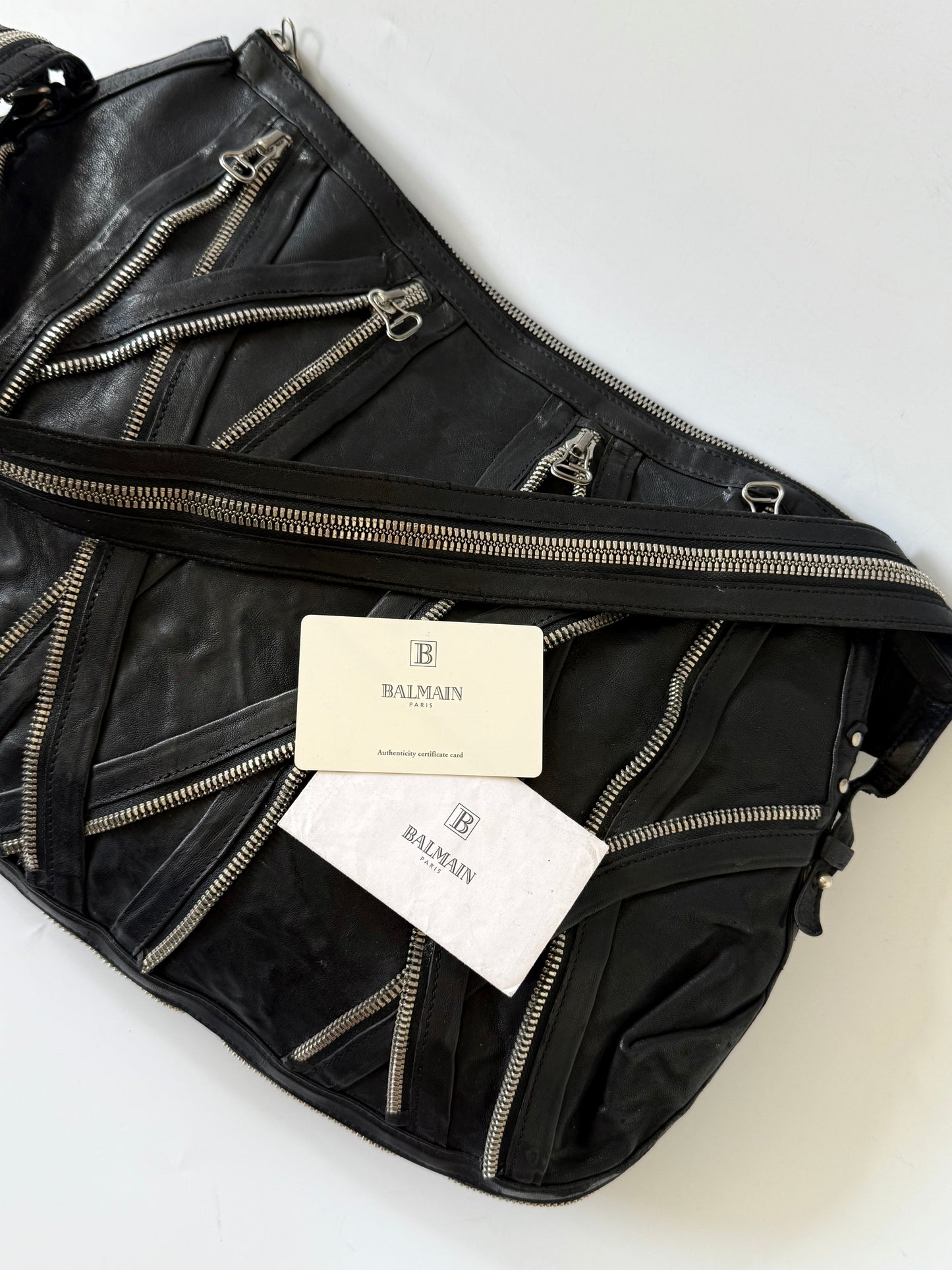 Balmain by Decarnin AW10 Black Leather Large Zipper Bag