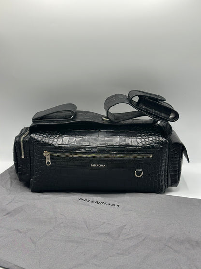 Balenciaga Black Croc Embossed Small Superbusy Sling Bag