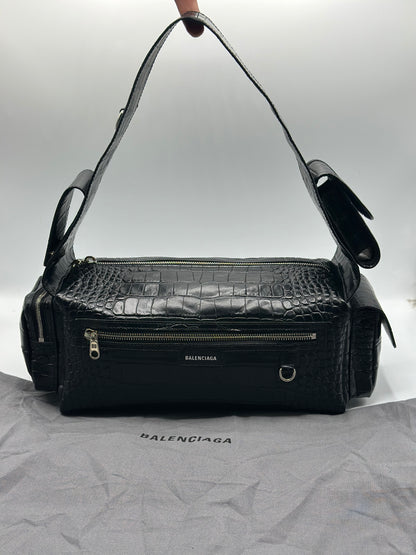 Balenciaga Black Croc Embossed Small Superbusy Sling Bag