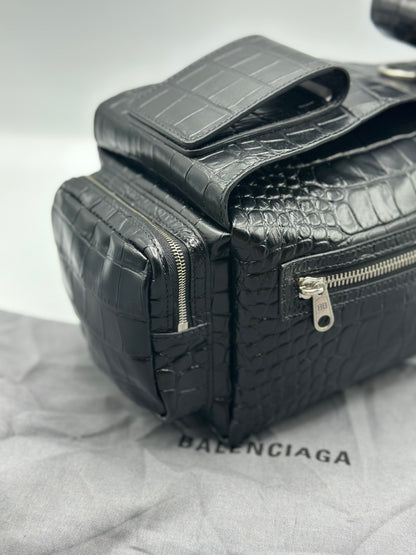 Balenciaga Black Croc Embossed Small Superbusy Sling Bag