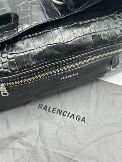 Balenciaga Black Croc Embossed Small Superbusy Sling Bag