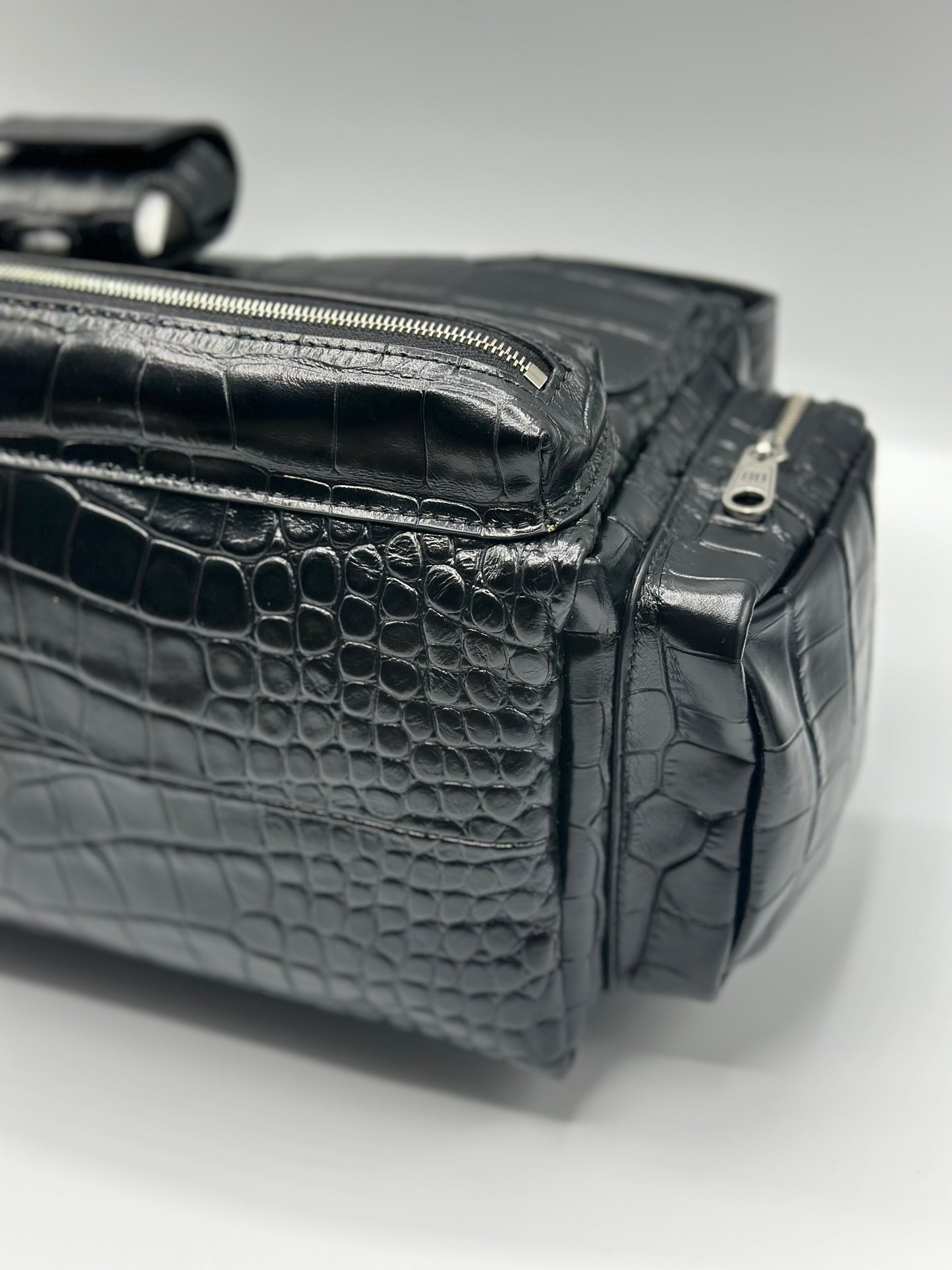 Balenciaga Black Croc Embossed Small Superbusy Sling Bag