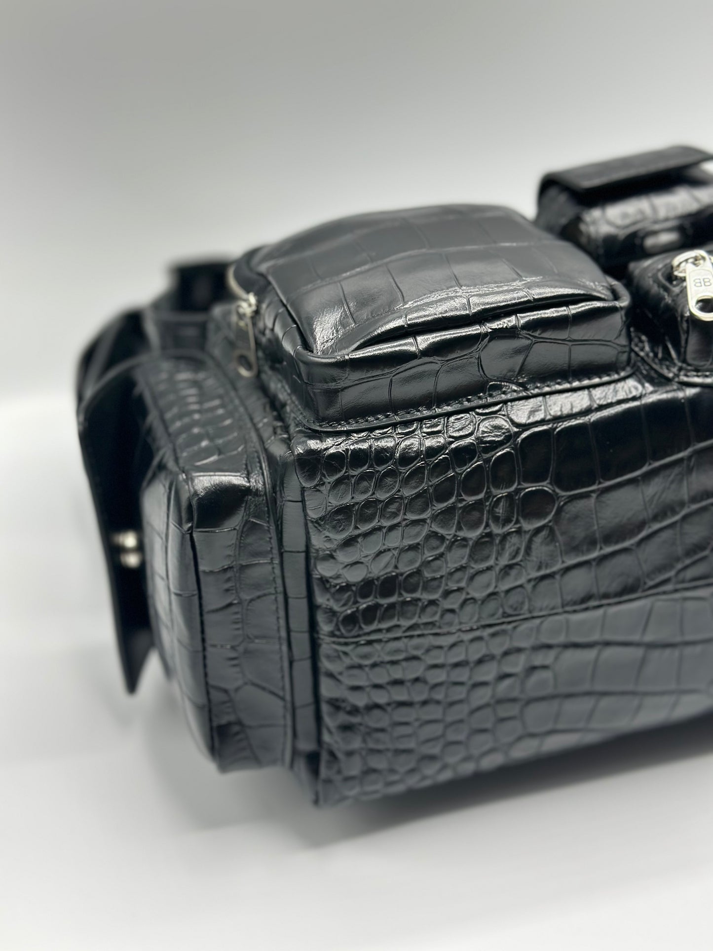 Balenciaga Black Croc Embossed Small Superbusy Sling Bag