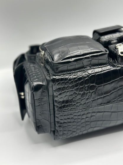 Balenciaga Black Croc Embossed Small Superbusy Sling Bag