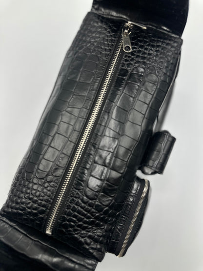 Balenciaga Black Croc Embossed Small Superbusy Sling Bag