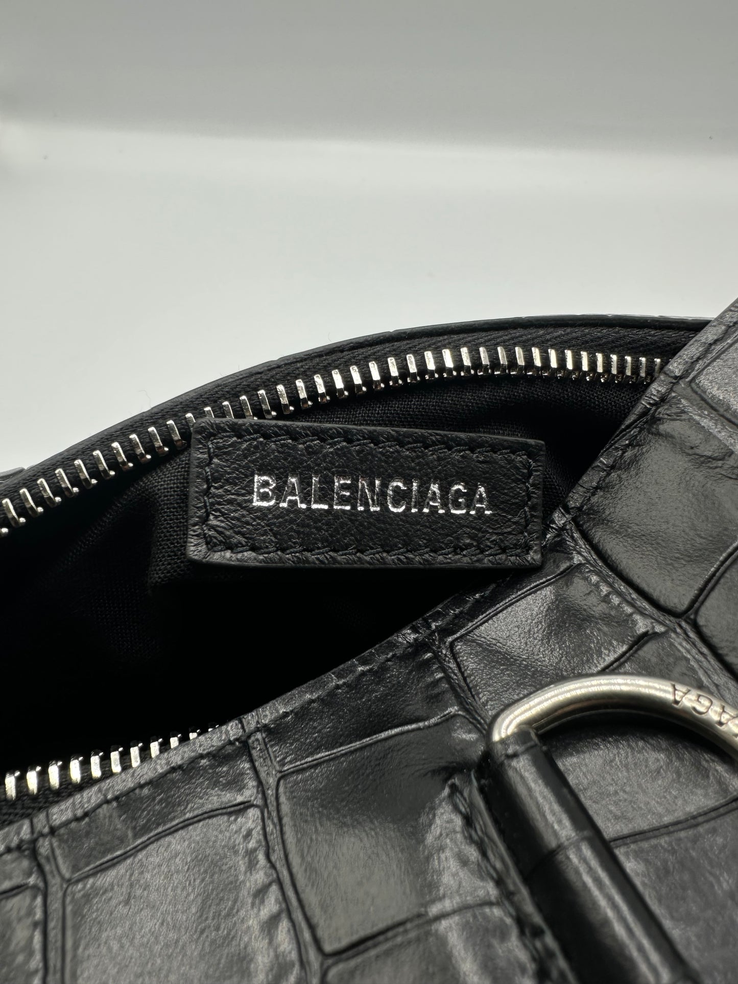 Balenciaga Black Croc Embossed Small Superbusy Sling Bag