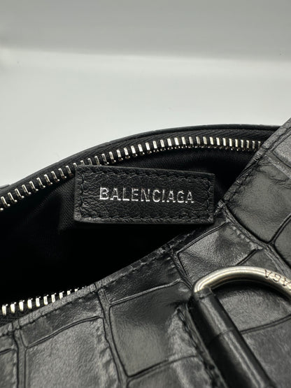 Balenciaga Black Croc Embossed Small Superbusy Sling Bag