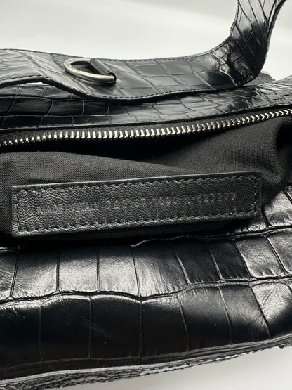 Balenciaga Black Croc Embossed Small Superbusy Sling Bag