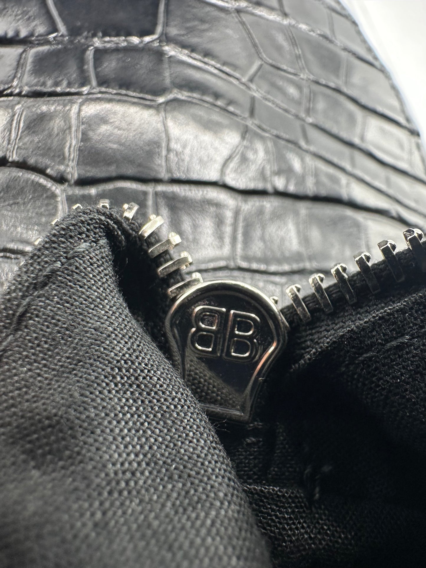 Balenciaga Black Croc Embossed Small Superbusy Sling Bag