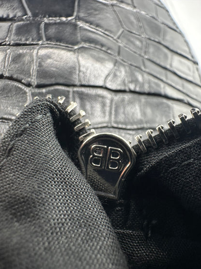 Balenciaga Black Croc Embossed Small Superbusy Sling Bag