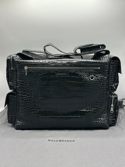 Balenciaga Black Croc Embossed Big Superbusy Sling Bag