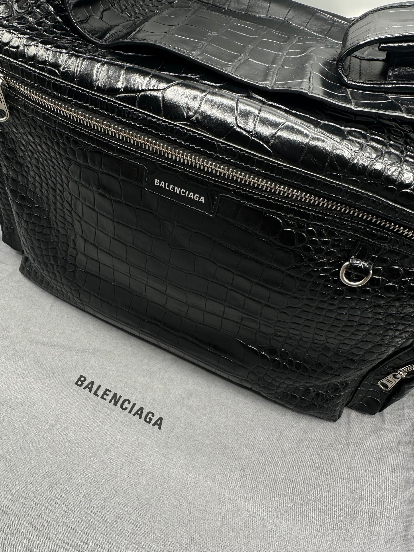 Balenciaga Black Croc Embossed Big Superbusy Sling Bag