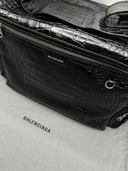 Balenciaga Black Croc Embossed Big Superbusy Sling Bag