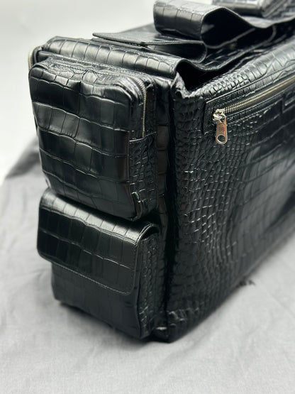 Balenciaga Black Croc Embossed Big Superbusy Sling Bag