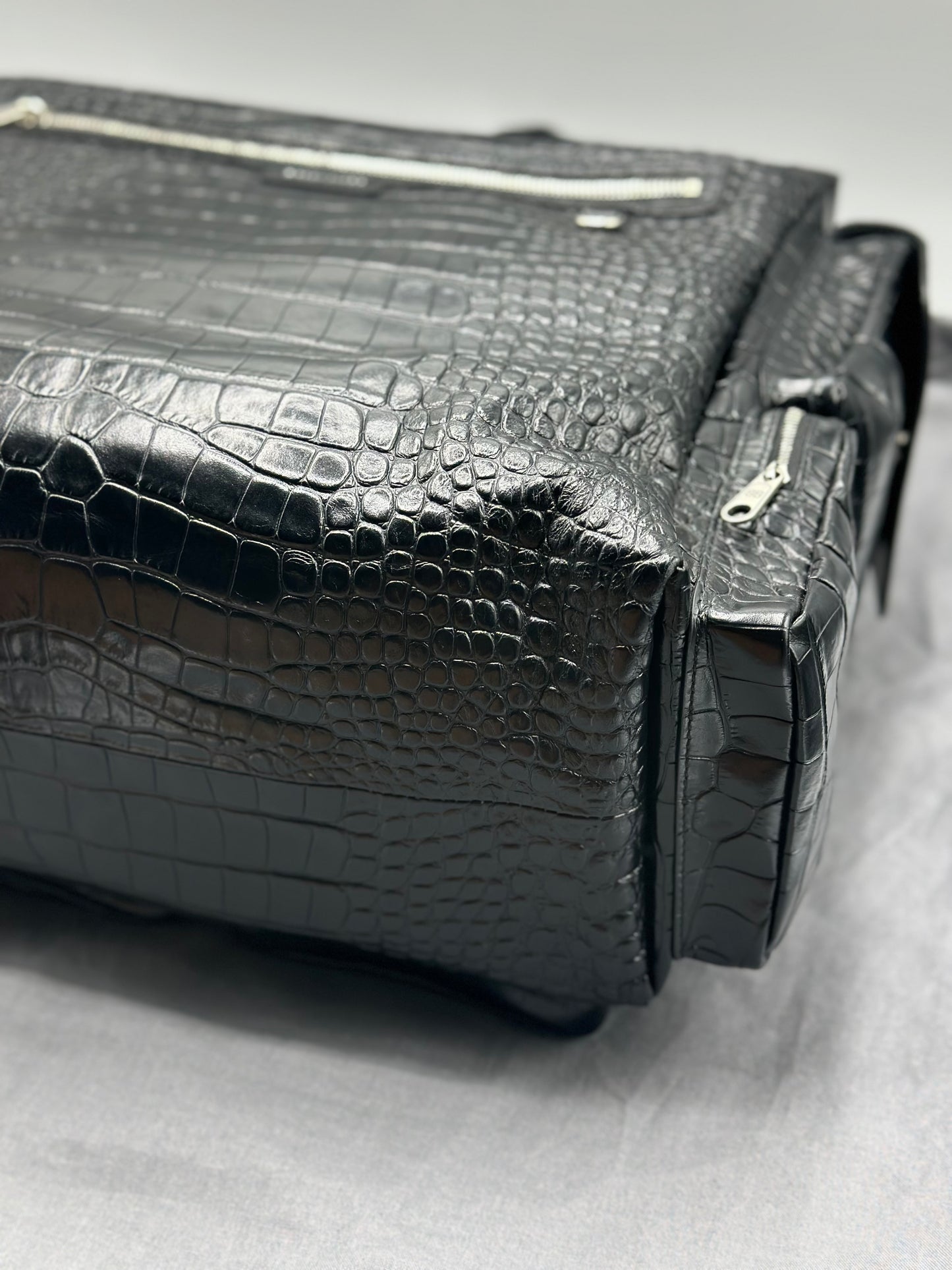 Balenciaga Black Croc Embossed Big Superbusy Sling Bag