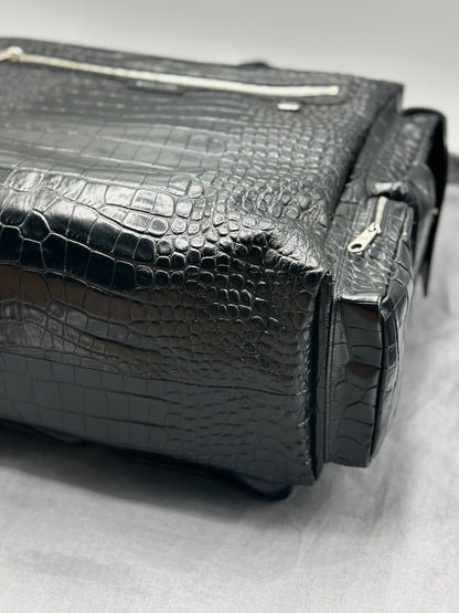 Balenciaga Black Croc Embossed Big Superbusy Sling Bag