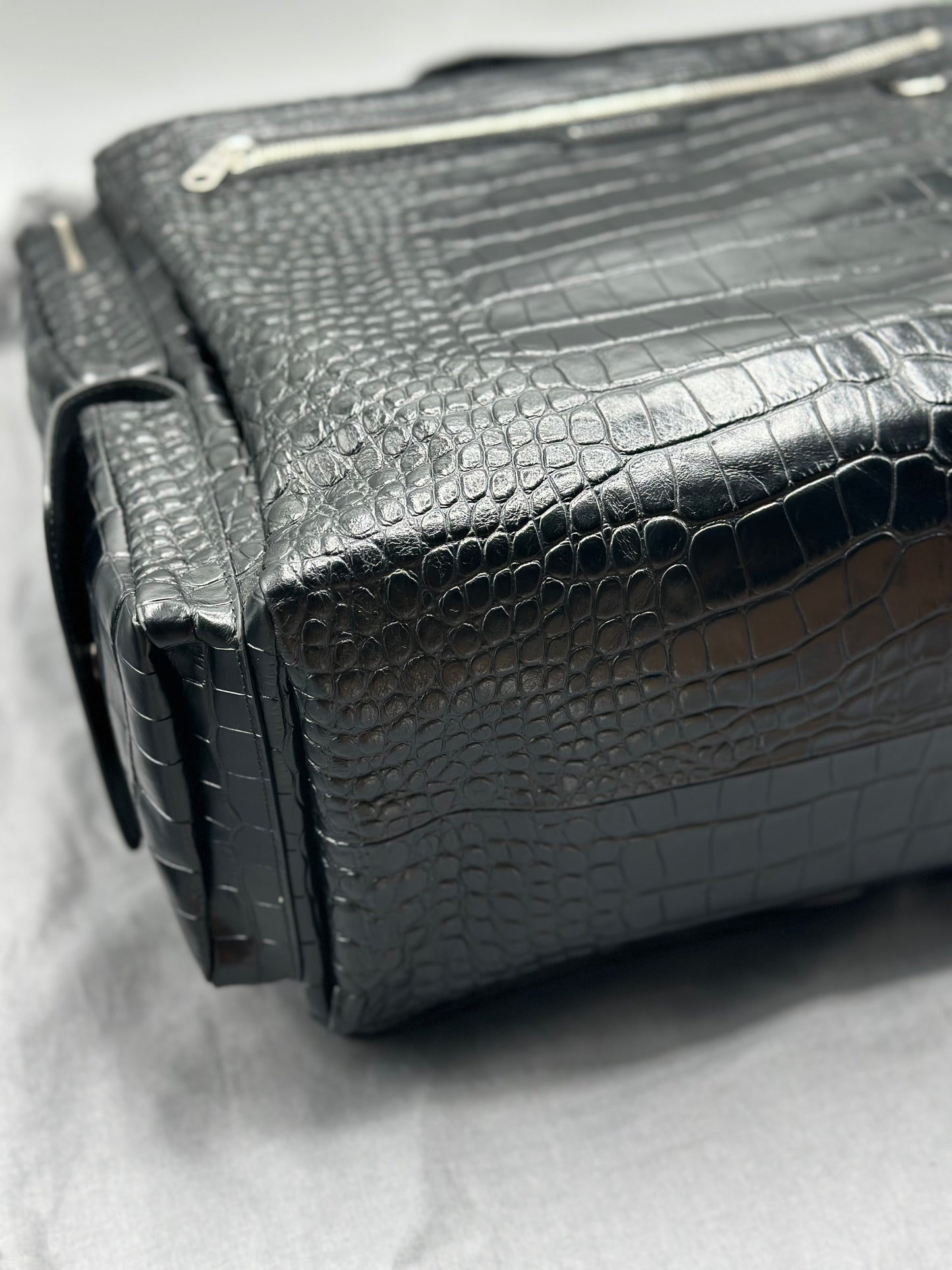 Balenciaga Black Croc Embossed Big Superbusy Sling Bag