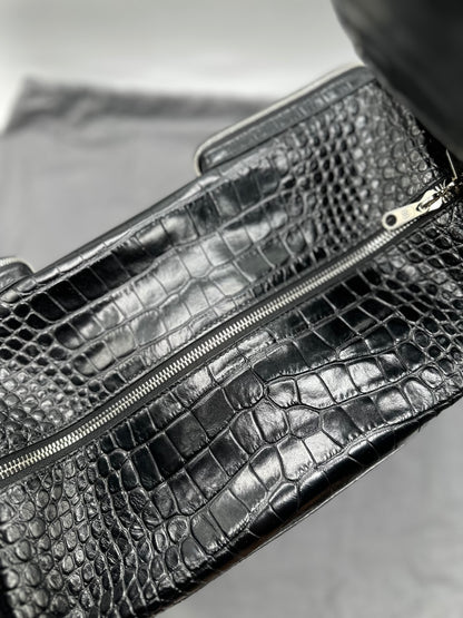 Balenciaga Black Croc Embossed Big Superbusy Sling Bag