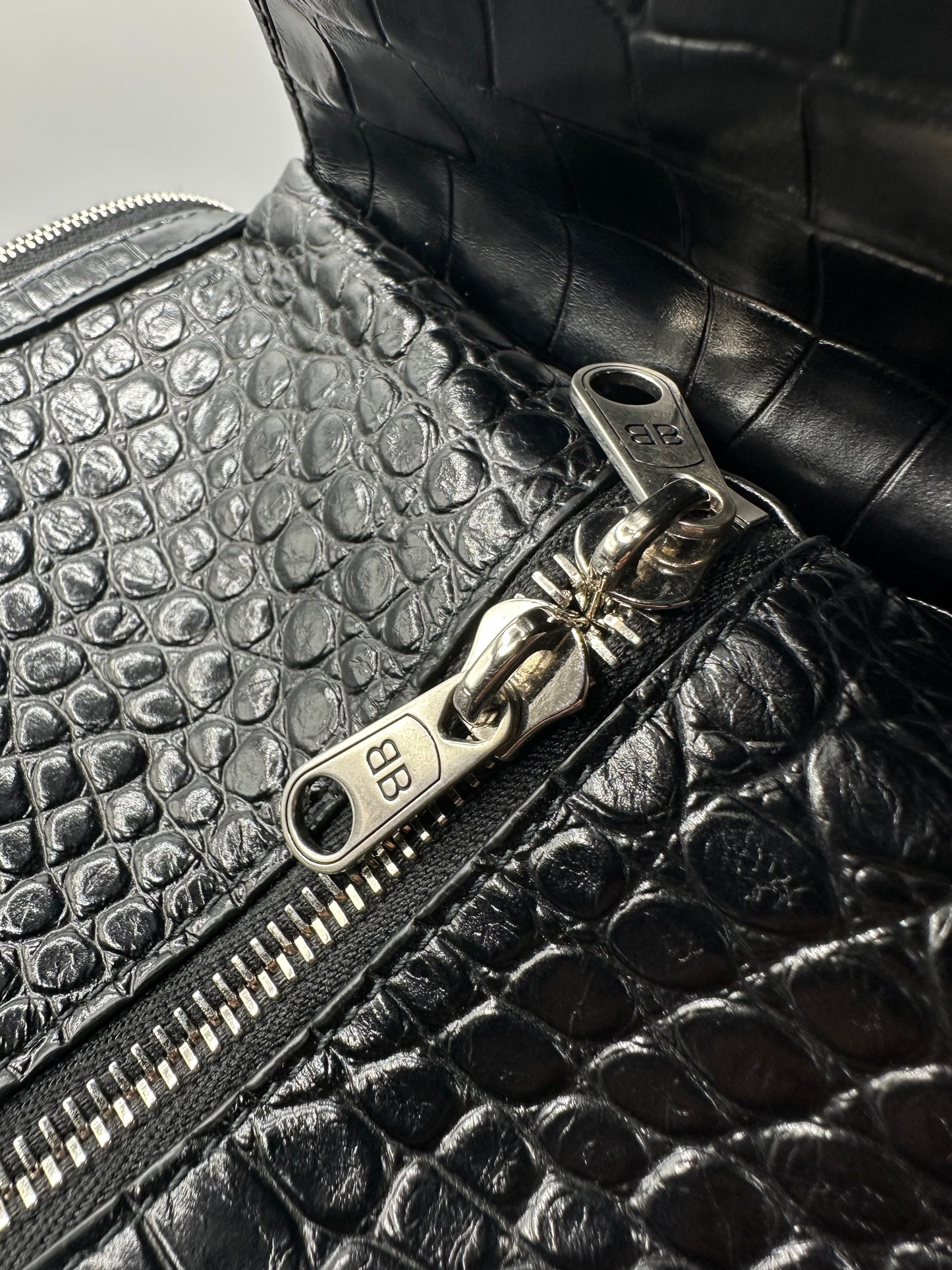 Balenciaga Black Croc Embossed Big Superbusy Sling Bag