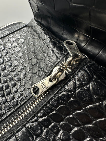 Balenciaga Black Croc Embossed Big Superbusy Sling Bag