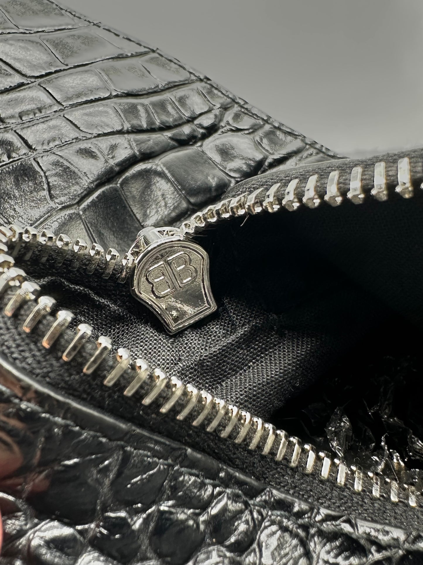 Balenciaga Black Croc Embossed Big Superbusy Sling Bag