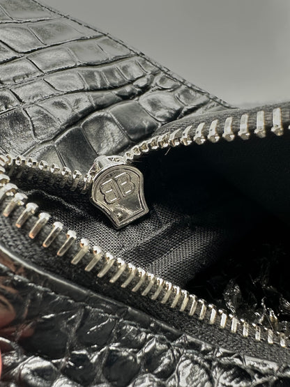 Balenciaga Black Croc Embossed Big Superbusy Sling Bag