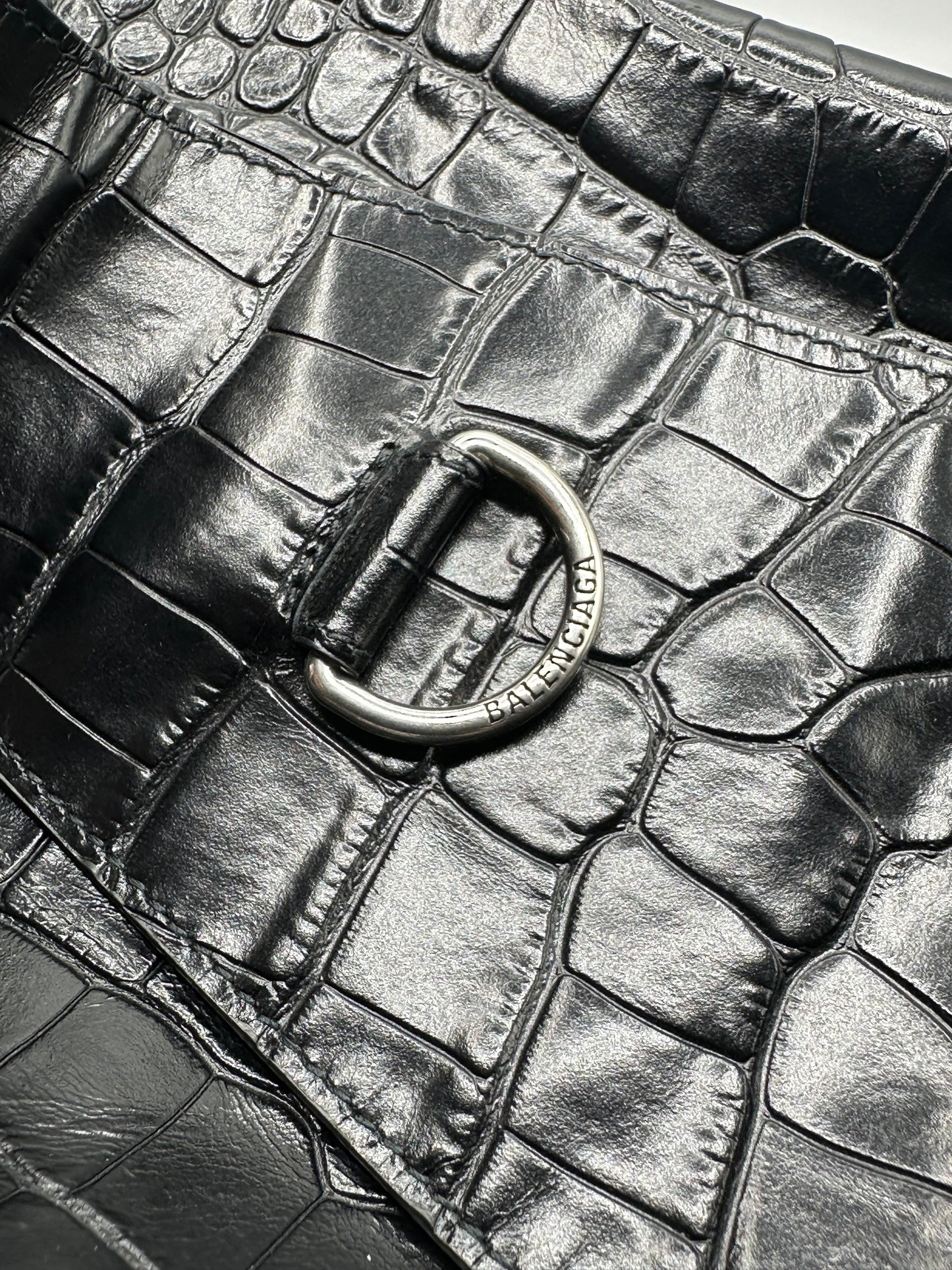 Balenciaga Black Croc Embossed Big Superbusy Sling Bag