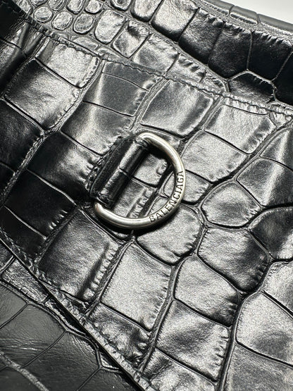 Balenciaga Black Croc Embossed Big Superbusy Sling Bag