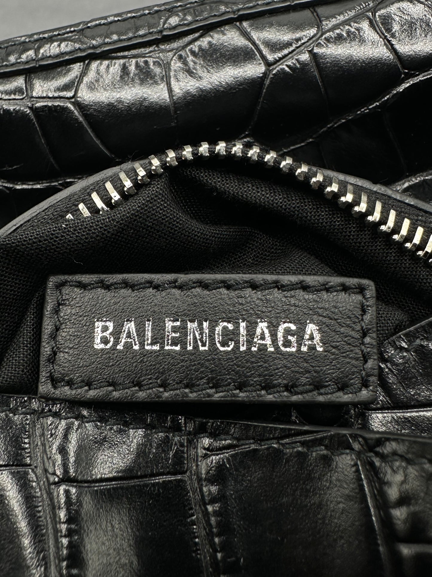 Balenciaga Black Croc Embossed Big Superbusy Sling Bag