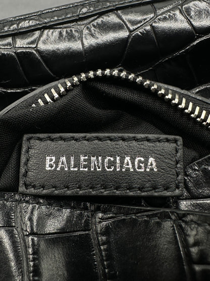 Balenciaga Black Croc Embossed Big Superbusy Sling Bag