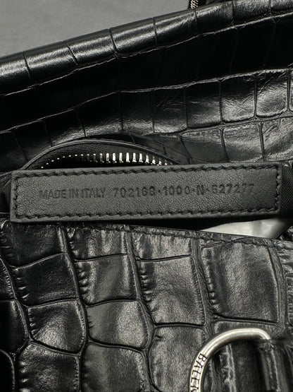 Balenciaga Black Croc Embossed Big Superbusy Sling Bag