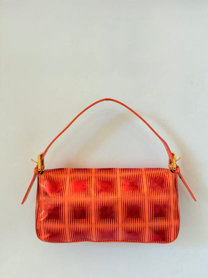 Fendi Baguette Orange Patent Leather Striped Gold Hardware