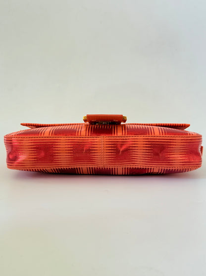Fendi Baguette Orange Patent Leather Striped Gold Hardware