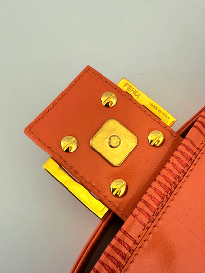 Fendi Baguette Orange Patent Leather Striped Gold Hardware