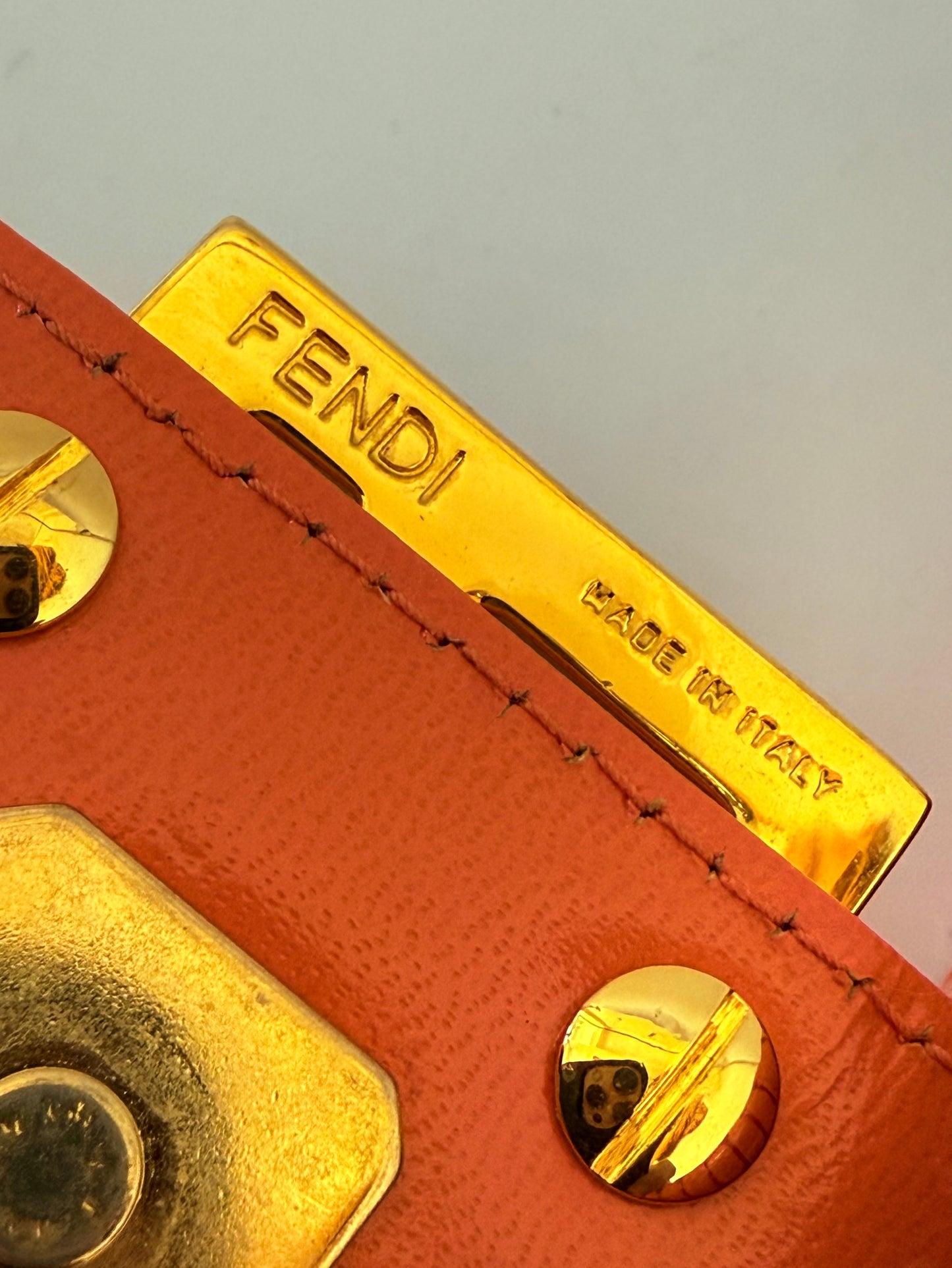 Fendi Baguette Orange Patent Leather Striped Gold Hardware