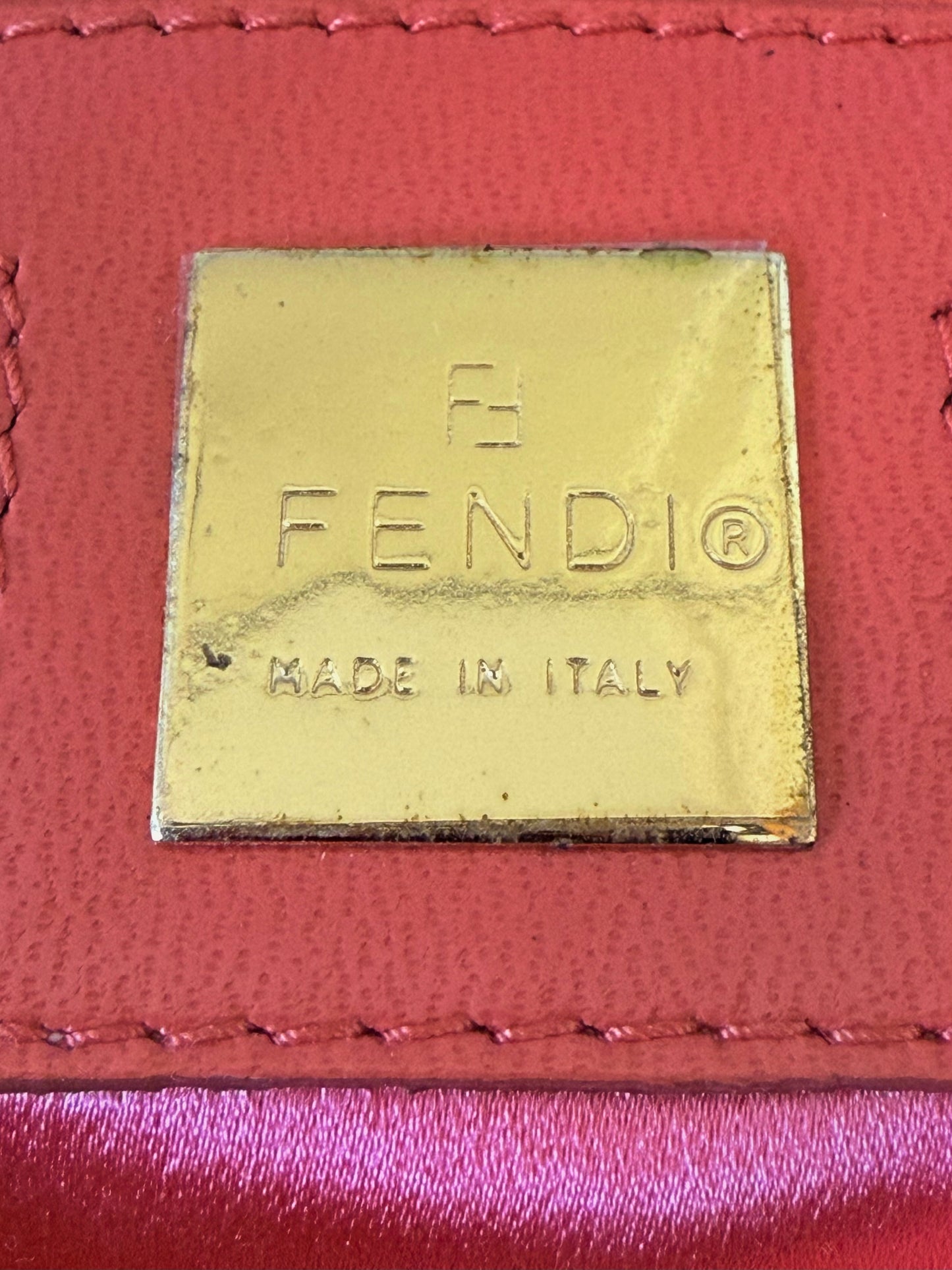Fendi Baguette Orange Patent Leather Striped Gold Hardware