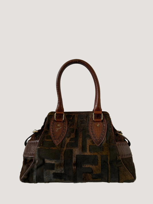 Fendi Zucca Pony Hair Du Jour Bag