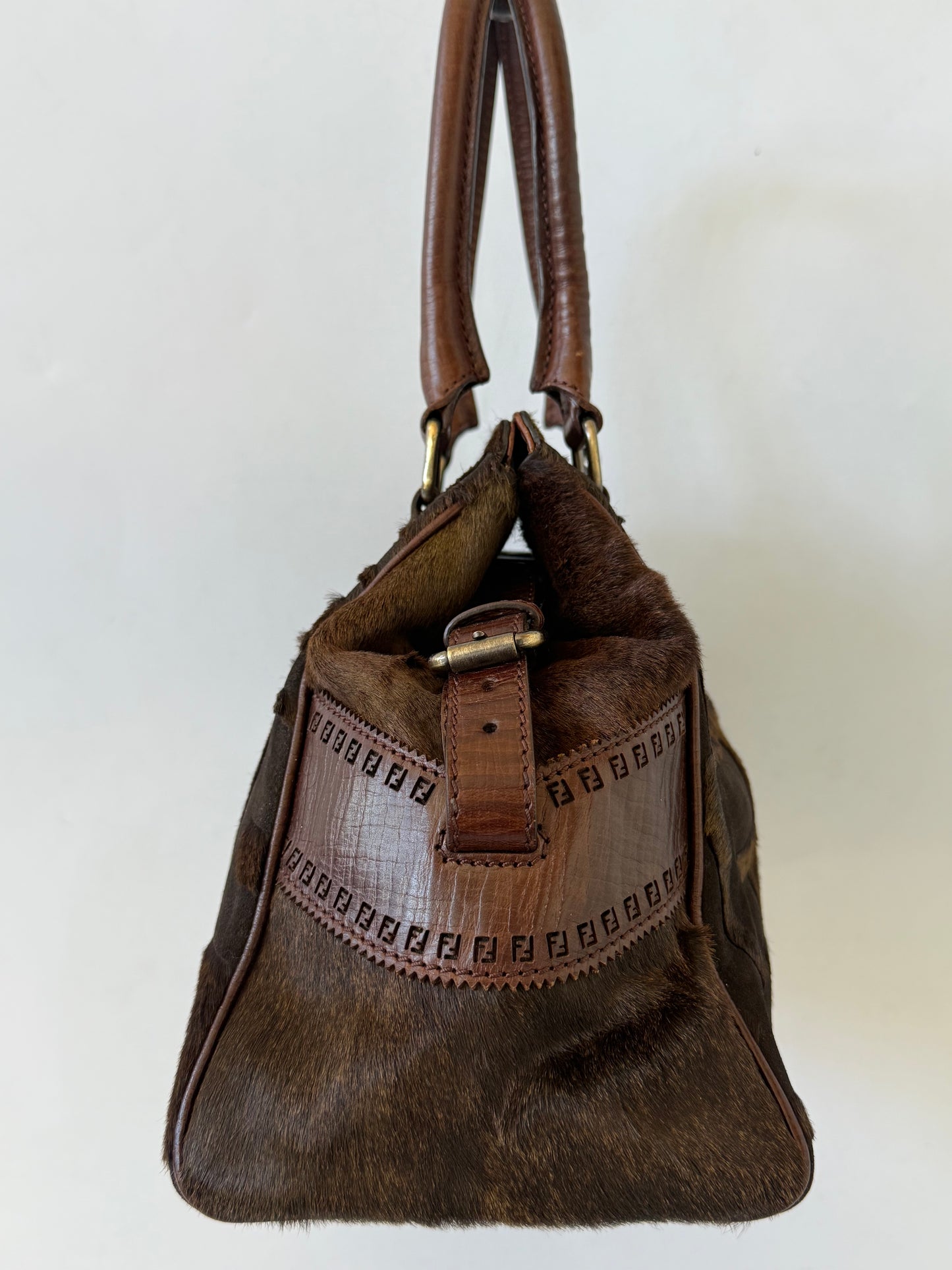 Fendi Zucca Pony Hair Du Jour Bag