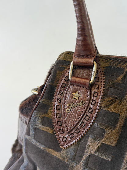 Fendi Zucca Pony Hair Du Jour Bag