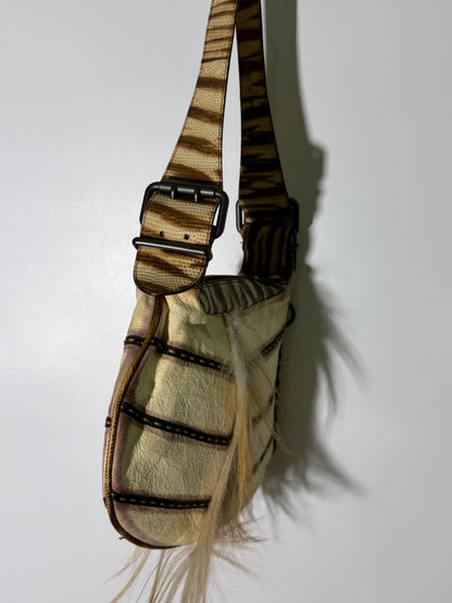 Vintage Fendi Fur-Trimmed Oyster Bag