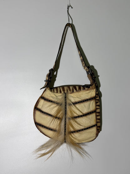 Vintage Fendi Fur-Trimmed Oyster Bag