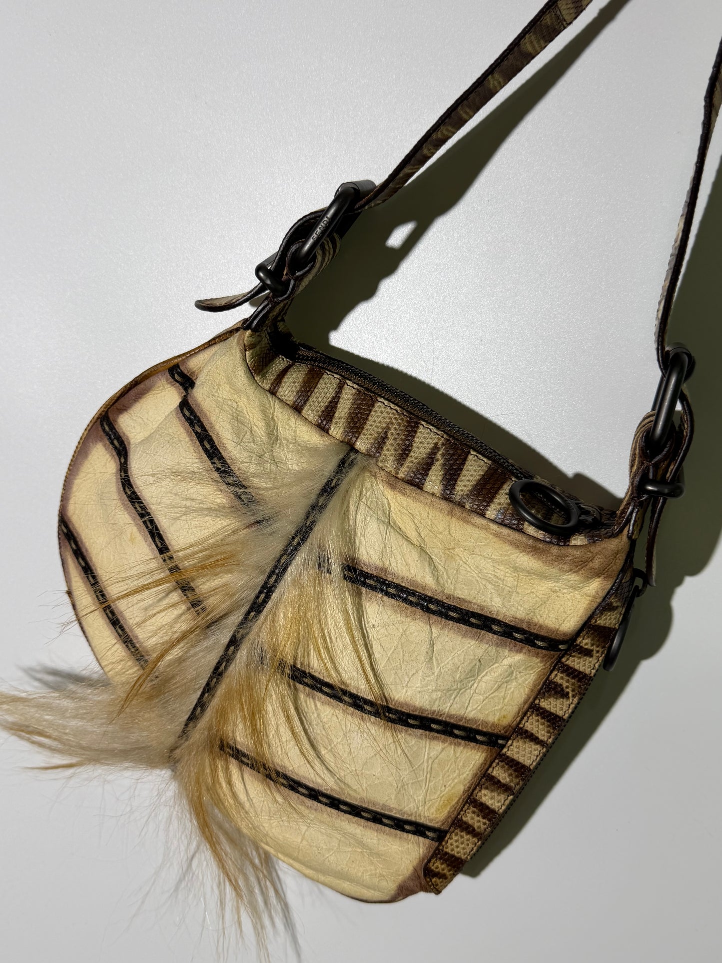 Vintage Fendi Fur-Trimmed Oyster Bag