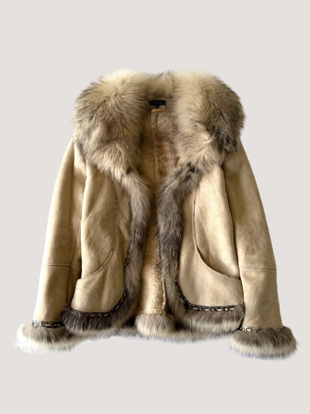 A/W2006 Roberto Cavalli Beige Shearling Fox Fur Collar