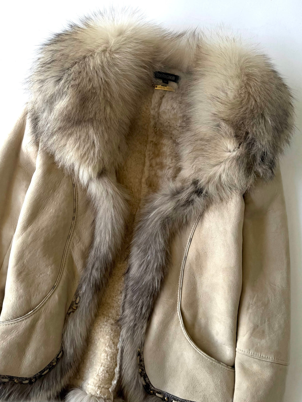 A/W2006 Roberto Cavalli Beige Shearling Fox Fur Collar