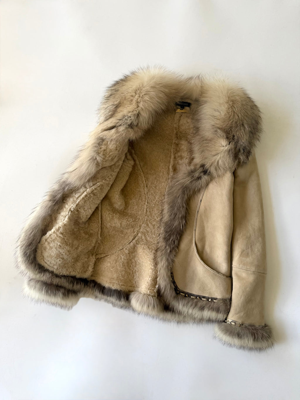 A/W2006 Roberto Cavalli Beige Shearling Fox Fur Collar