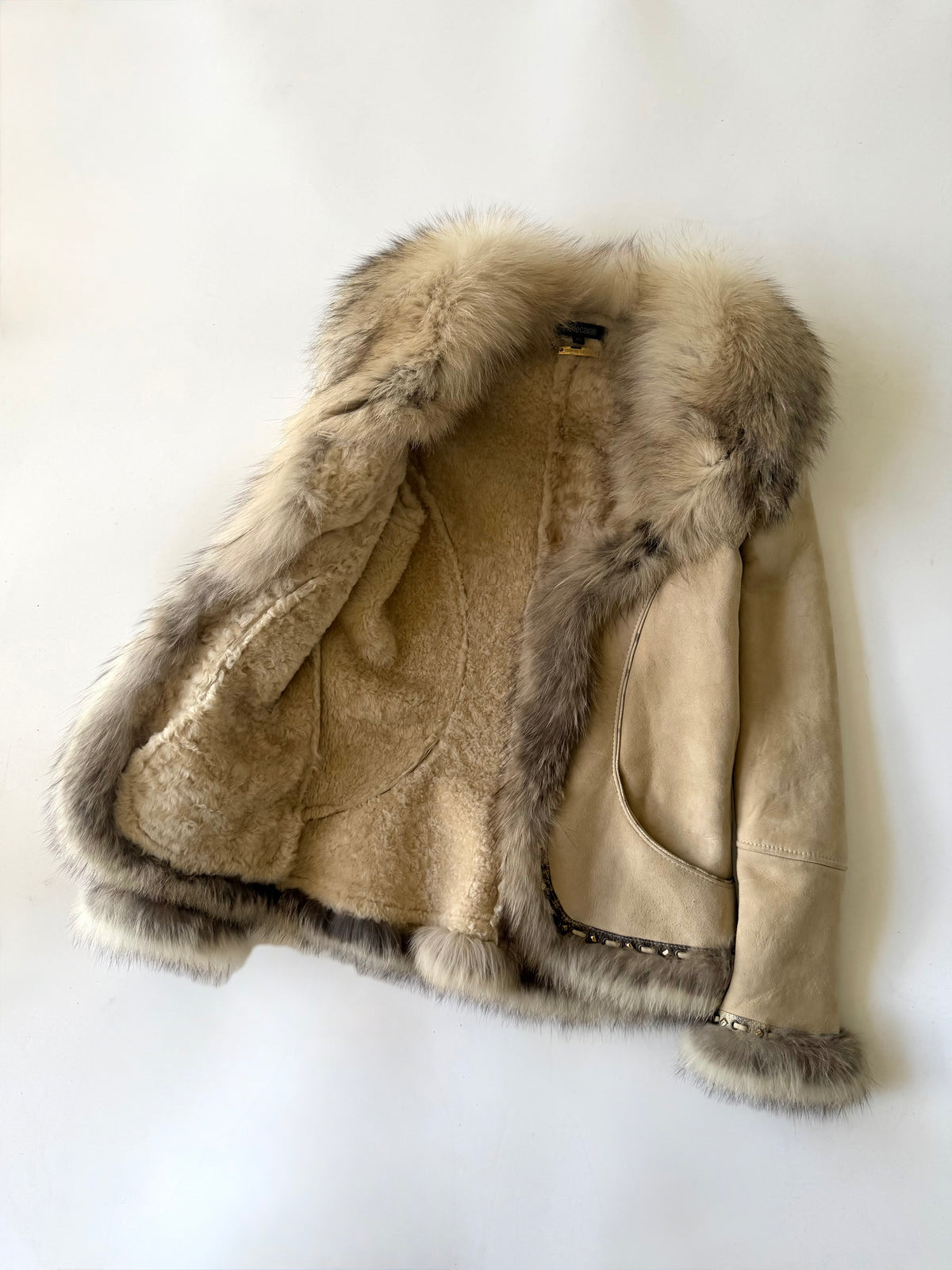 A/W2006 Roberto Cavalli Beige Shearling Fox Fur Collar
