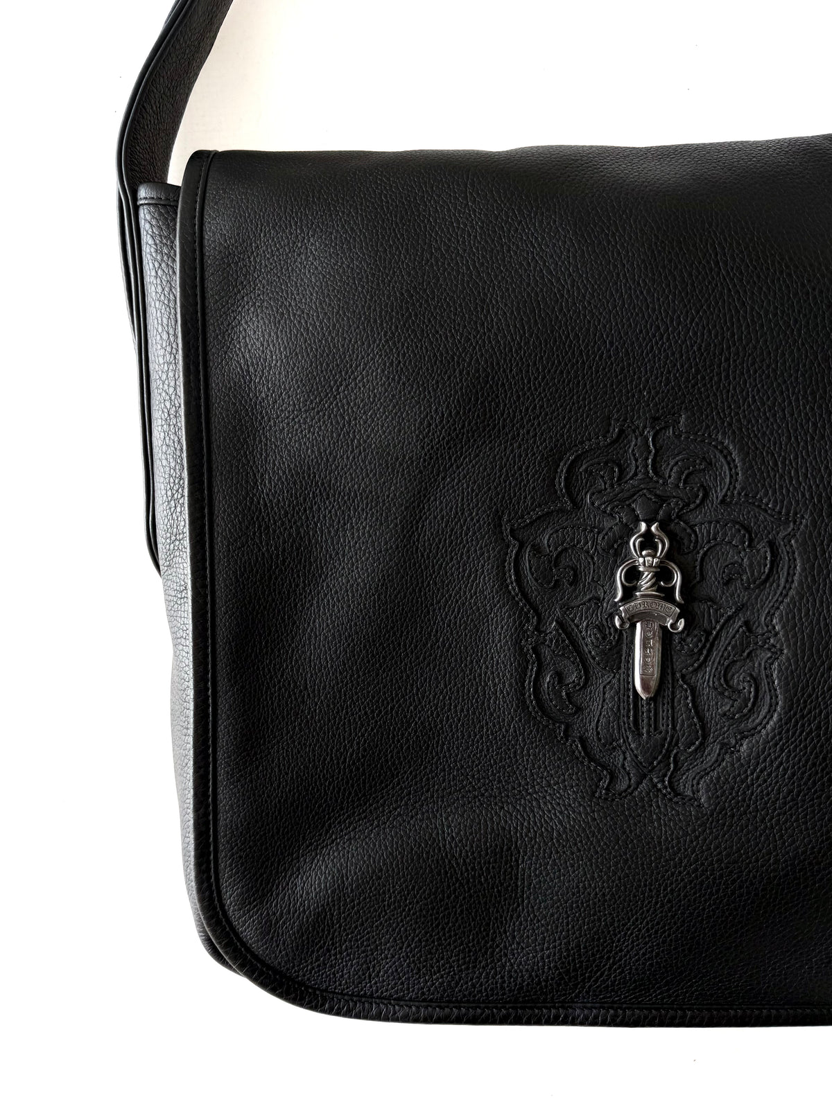 Chrome Hearts Vine Dagger Logo Leather Messenger Bag